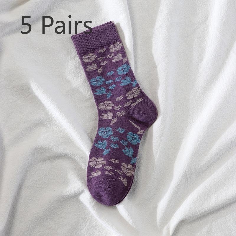 

5 пар женских модных новых ретро носков с высоким паголенком для весны и осени 5 Pairs