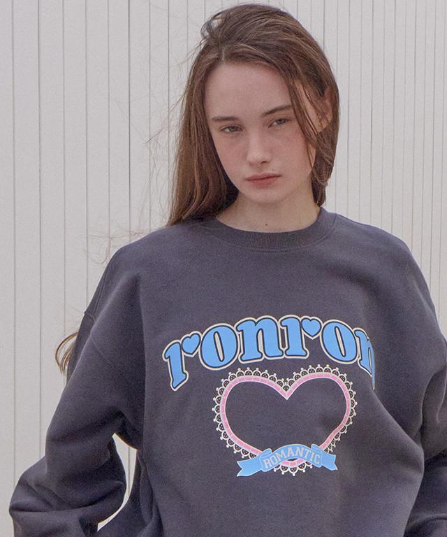 RONRON Lace Heart Graphic Sweatshirts Charcoal