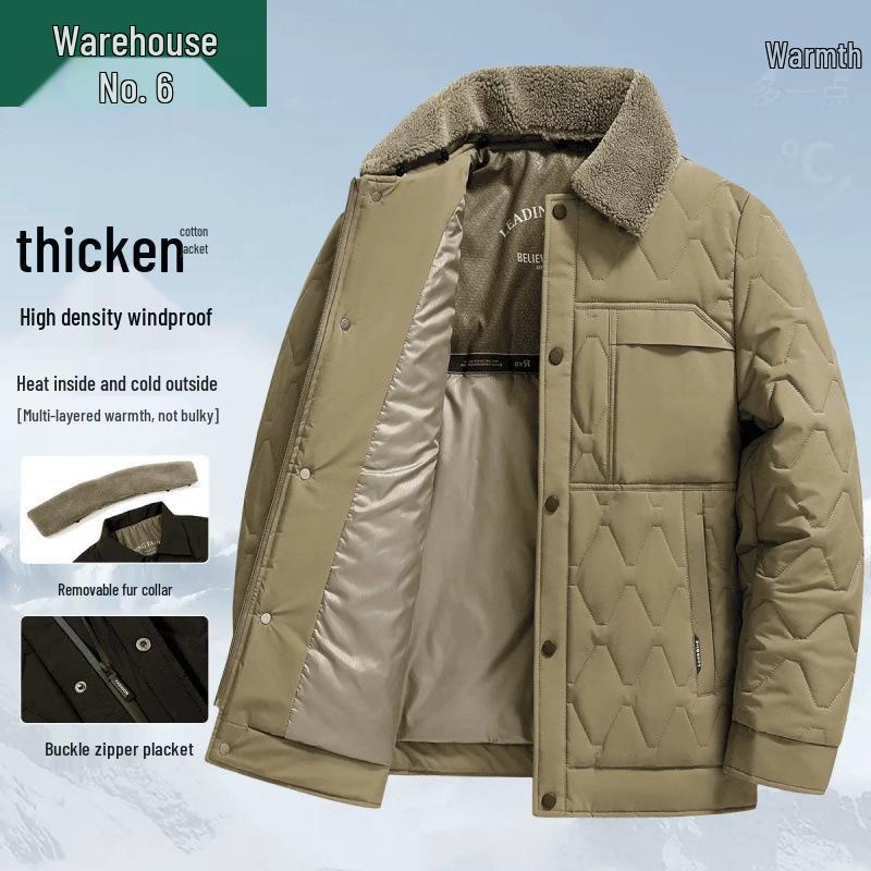 Men's Winter Lapel Jacket with Lambswool Fur Collar & Nano Mink Velvet - Thickened Warm Cotton