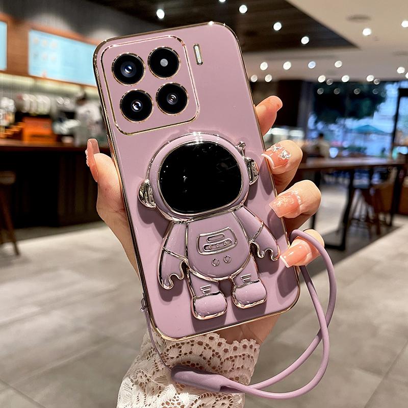 Silikonový nárazuvzdorný kryt pro Xiaomi 15 Pro 14T Pro 13T 12T 11T Pro 14 T 14 Ultra 13 Lite galvanicky pokovený kreslený astronaut pouzdro se stojánkem