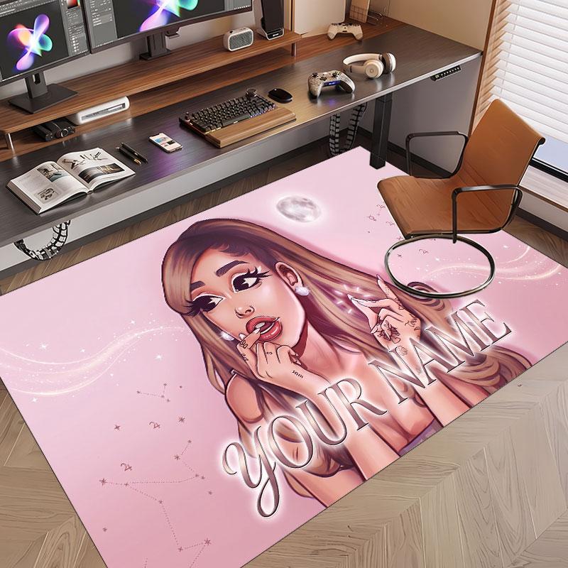 Benutzerdefinierter Kristall-Samt-Teppich mit Namen, Ariana Grande Bequymatte rutschfest für Raumdekoration