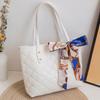 Fashionable Large Capacity Quilted Handbag with Scarf Embellishment - Soft Imitation Leather, Magnetic Buckle Closure, Suitable for Work and Leisure