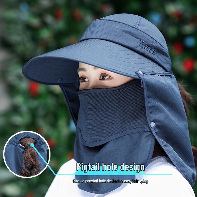 Women's Wide Brim Summer Sun Hat with UV Protection - Foldable and Face Covering for Outdoor Cycling, 2025.