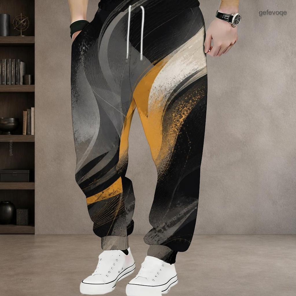 Men S Plus Size Drawstring Printed Jogger Pants Black Pink Gradient Side Pockets Cuffed Ankle
