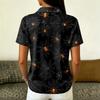 Women's Casual Button Short Sleeve Collar Top with Halloween Print