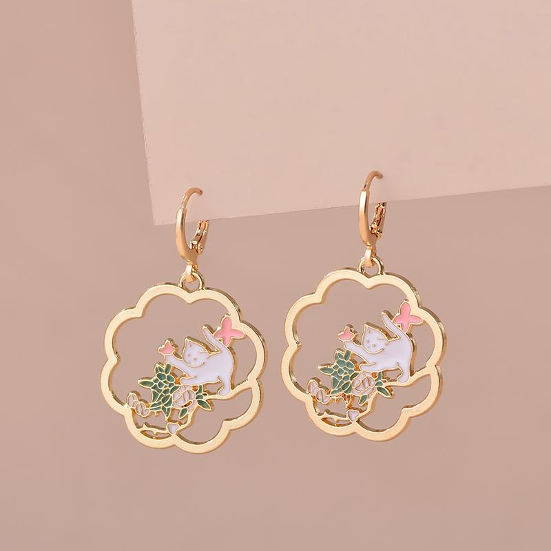 Colorful Aesthetic Animal Cat Rabbit Koi Dragon Earrings For Women Girls Enameled Delicate Gold Color Hoop Earrings Jewelry Gift