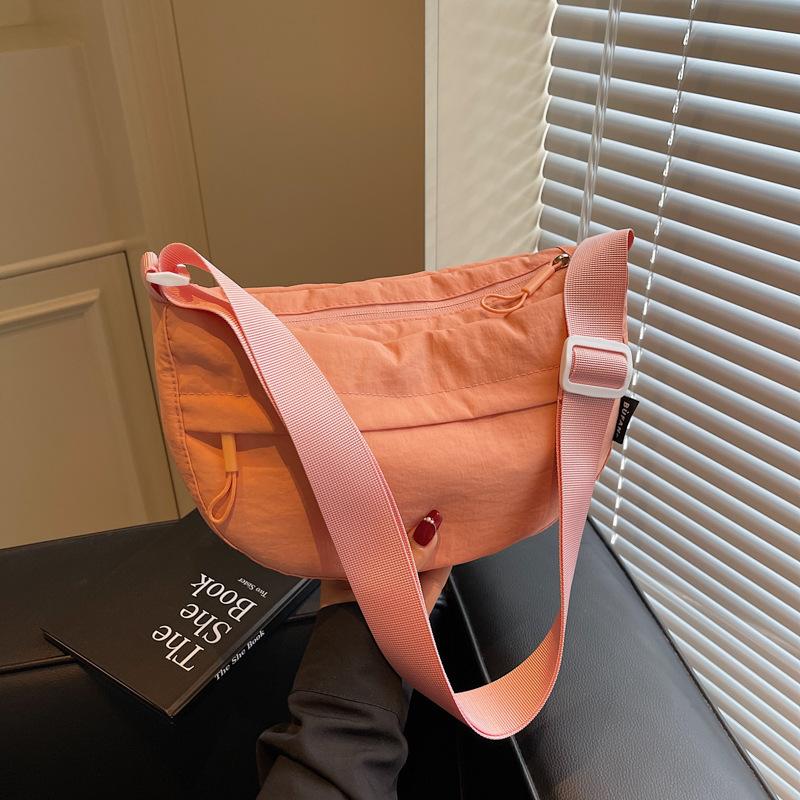 Korean Version of Casual Small Bag Women's 2025 New Nylon Cloth Dumpling Bag Wide Shoulder Strap Single Shoulder Messenger Bag One Piece Delivery
