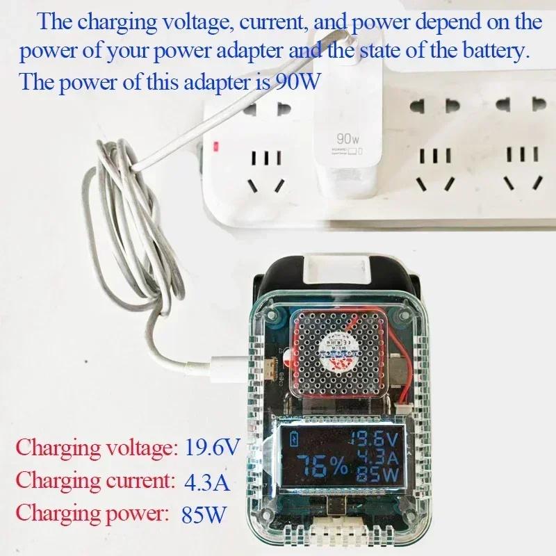 Li-Ion Battery Adapter Converter Digital Display Adapter Usb Type-C Power Supply 140W Pd3.1 For Makita Li-Ion Battery Charger