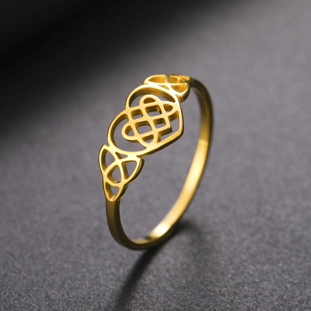 LIKGREAT Classic Hollow Love Heart Celtics Knot Rings Vintage Silver Color Wedding Party Gifts For Women Fashion Amulet Jewelry