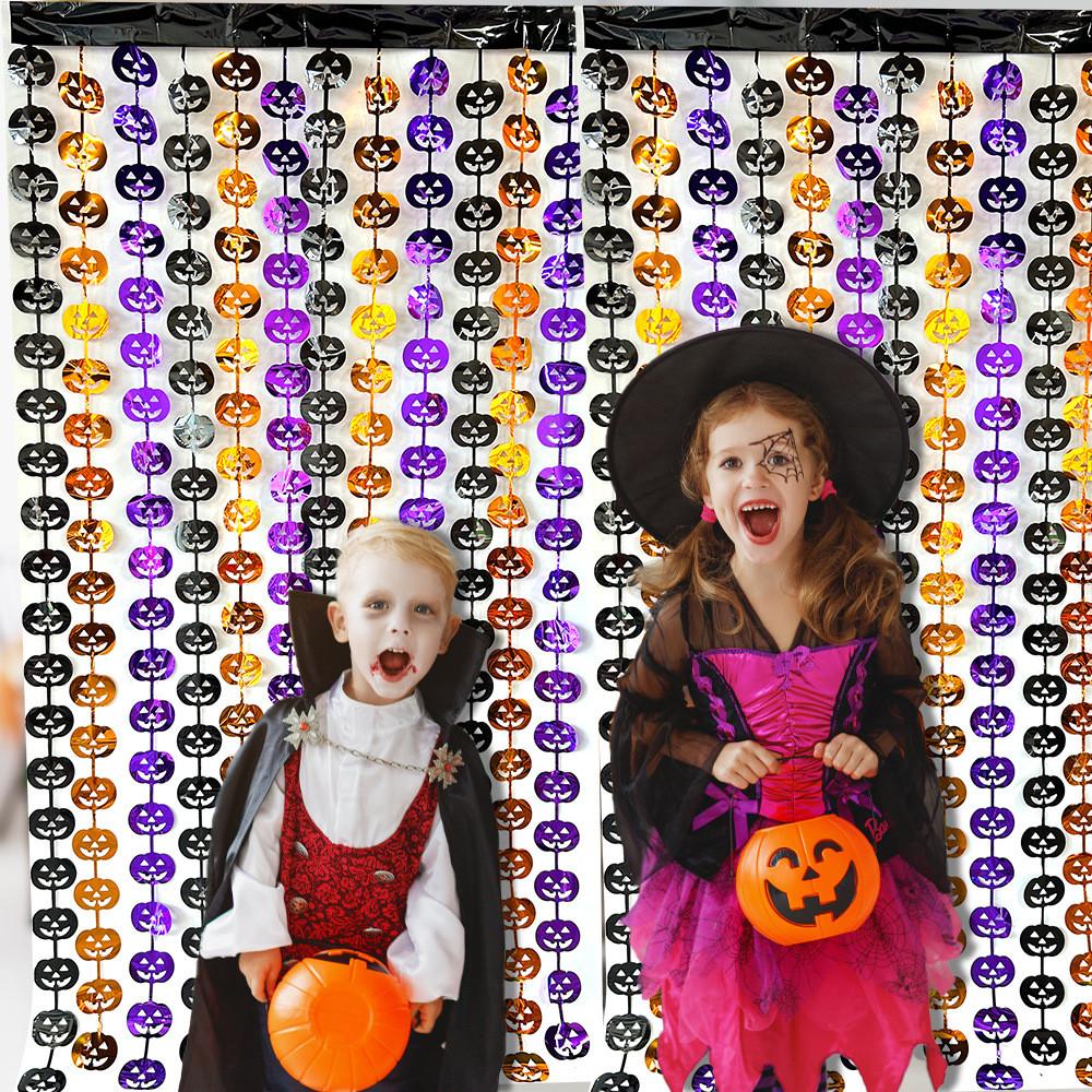 Halloween Plastic Scene Decorative Curtain With Pumpkin Bat Spider For Party Decor And Photo