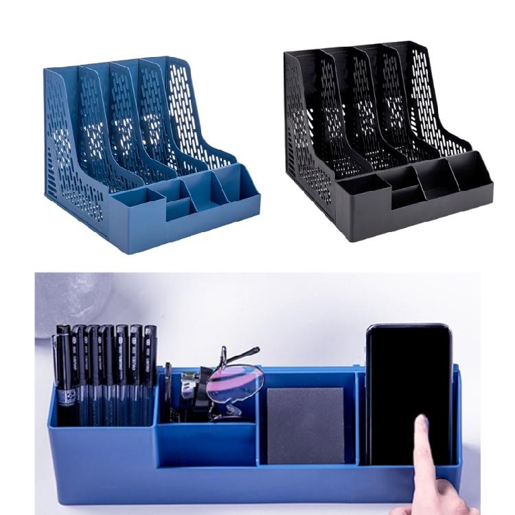 Desktop Magazine Holders with Removable Pen Holders 4 Compartments Storage Organiser Box for Office Desk Organiser