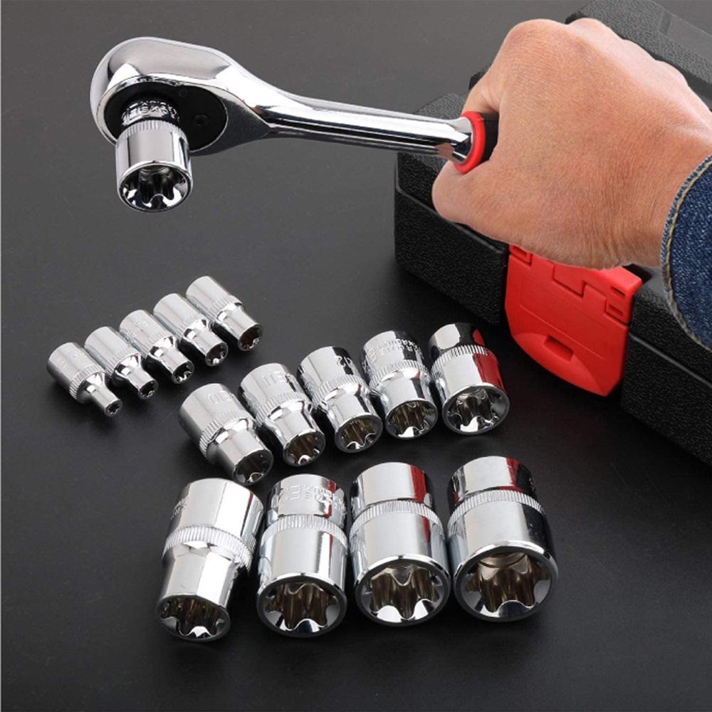 14PCS Female E Star Torx Socket Set, E4-E24 External Hex Sockets, for Auto Repair Mechanics, Durable Versatile Hand Tool Kit