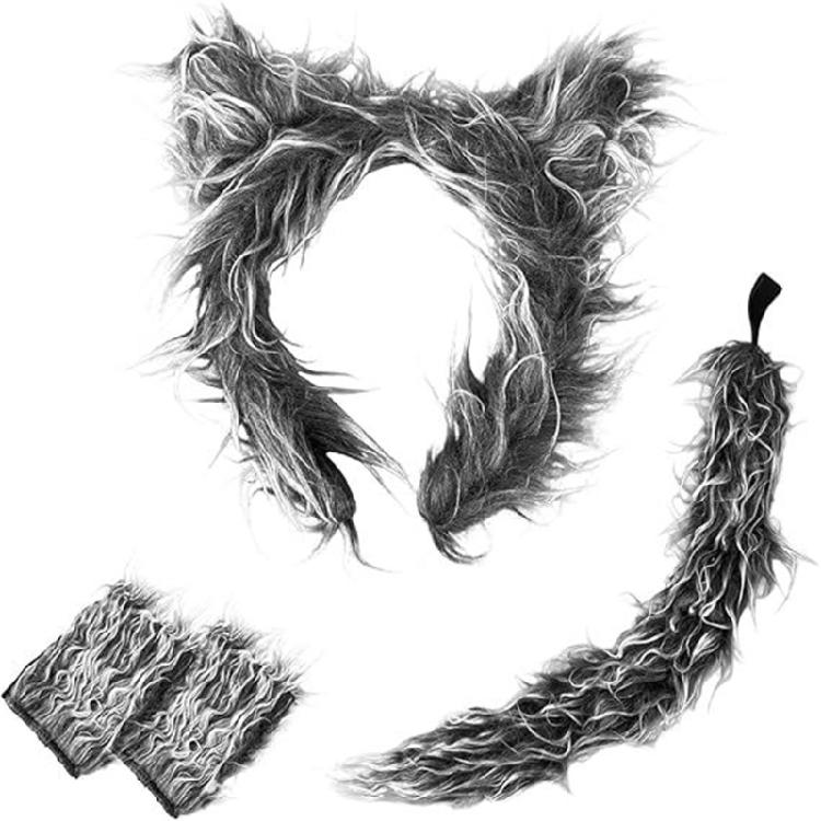 

Versatile Gray Wolf Costume Accessories Portable for Children Soft and Sturdy Headbands and Tail for Party Dresses Up