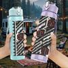 1PC Vintage Stamp Line Texture 750ml Color Plastic Sports Water Bottle Leakproof Flip Straw Lid For Sports Office Home Use