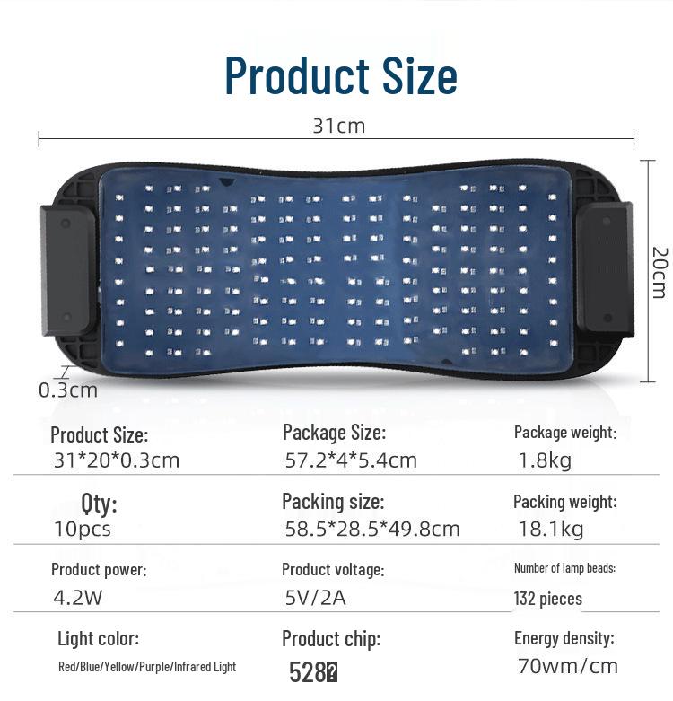 LED Red Blue Light Therapy Lumbar Support Belt