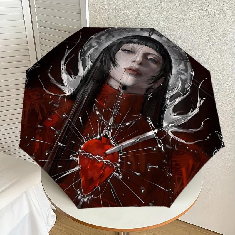1pc Heart Crown Lady Gaga Automatic Folding Umbrella, Portable Collapsible Design, Casual Outdoor Accessory L1202036