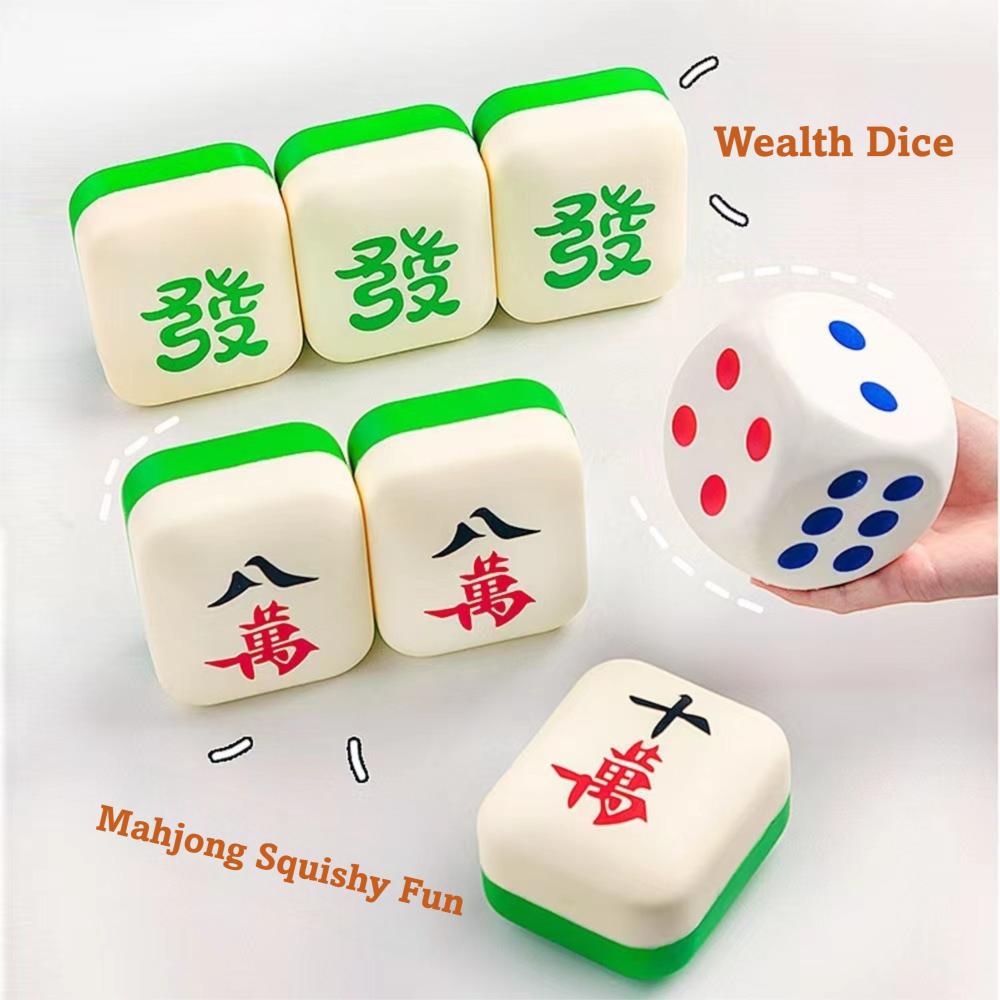 6-Sided Dice Stress Relief Toy PU Mahjong Shape Toy Funny Slow Rising Squeeze Toy for Collection