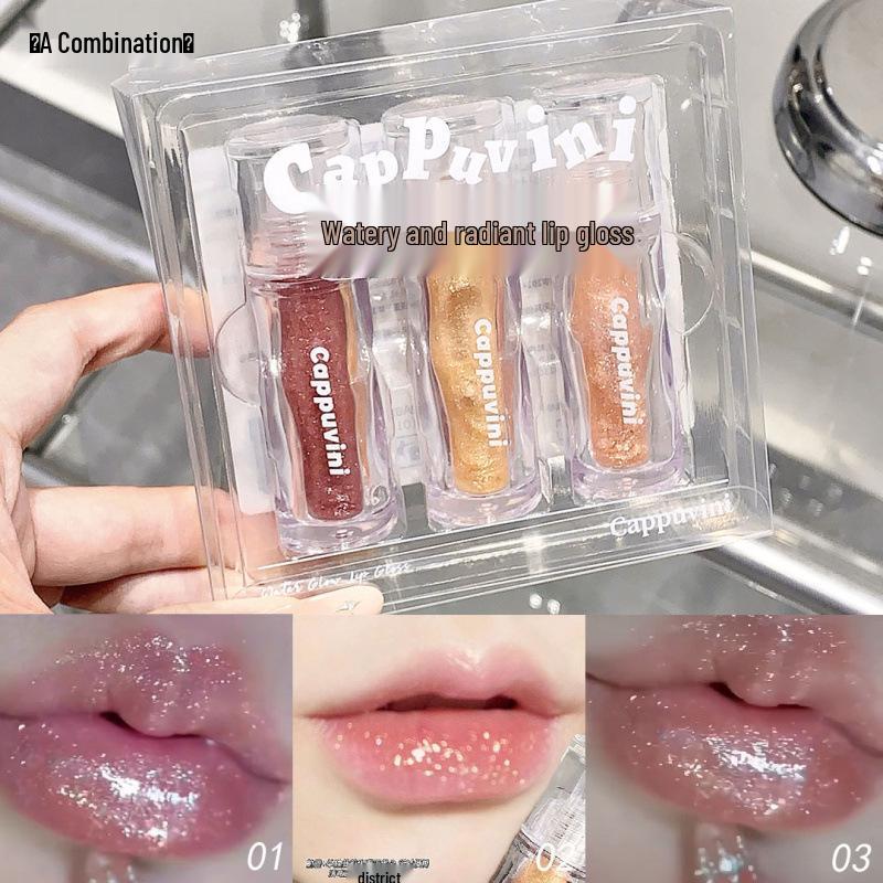 Cappuvini Water-Glow Bling Lip Gloss - Watery, Plump, Pearlescent Brightening Overcoat