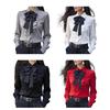 Autumn Women Shirt Lapel Bow Ruffle Design Long Sleeve Shirt Tops Buttons Closure Versatile Fit Shirt Daily Wear