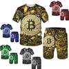 Summer Fashion Bitcoin 3D Print T-Shirts Shorts Sets Men's Tracksuits Oversized Short Sleeve T-shirt Set Beach Vacation Home Clothing