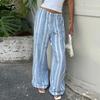 Women's Casual Drawstring Waist Pants Lightweight Loose Fit Wide Leg Striped Lounge Trousers Comfortable Everyday Wear