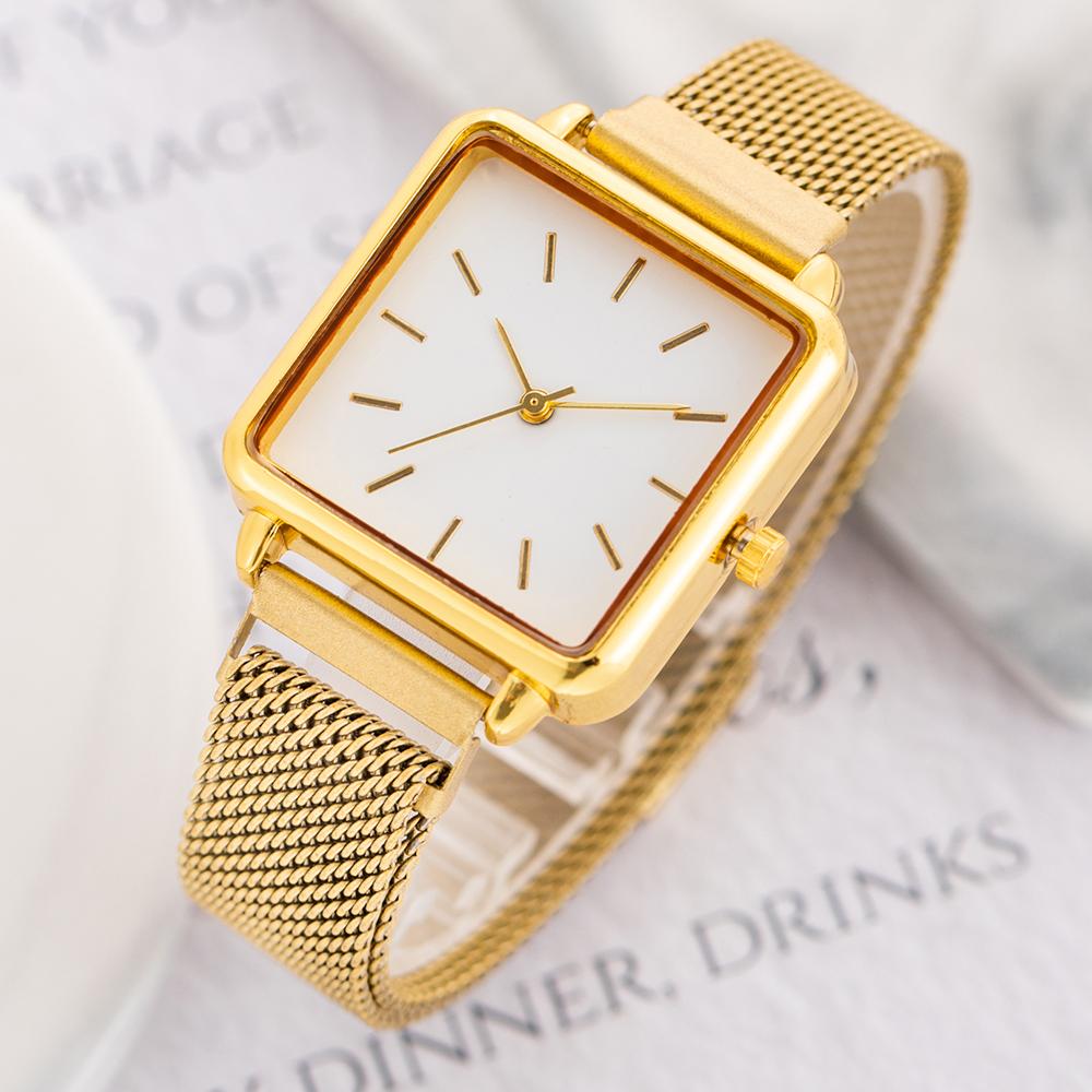 Top Brand Simple Women Watch Luxury Metal Mesh Square Quartz Wristwatch Fashion Elegant Ladies Watch Women Clock reloj mujer
