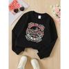European Sizes Motorcycle Logo Sweatshirt for Girls, Crew Neck Western-Style Long-Sleeved Top for Young Girls