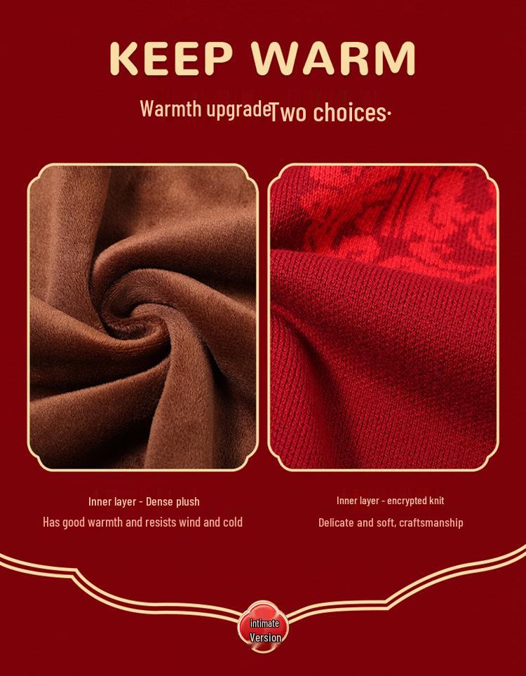 2025 Autumn/Winter Wool Knit Cardigan with Frog Buttons & Fu Character - Cozy Plus Velvet for Mid-Aged & Elderly