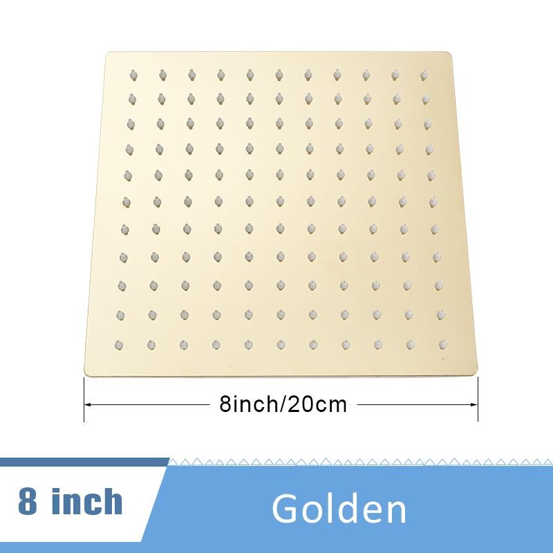 Shinesia Golden Ultra-thin Shower Head Square Rainfall 8"/10"/12" Shower Head Without Arm Bathroom Accessories