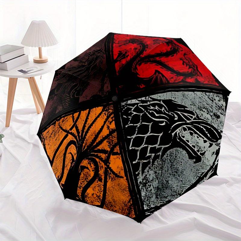 1pc Game of Thrones Map Automatic Folding Personality Personality Cute Umbrella, Portable Collapsible Design, 8-Rib Iron Frame, All-Season Casual Outd