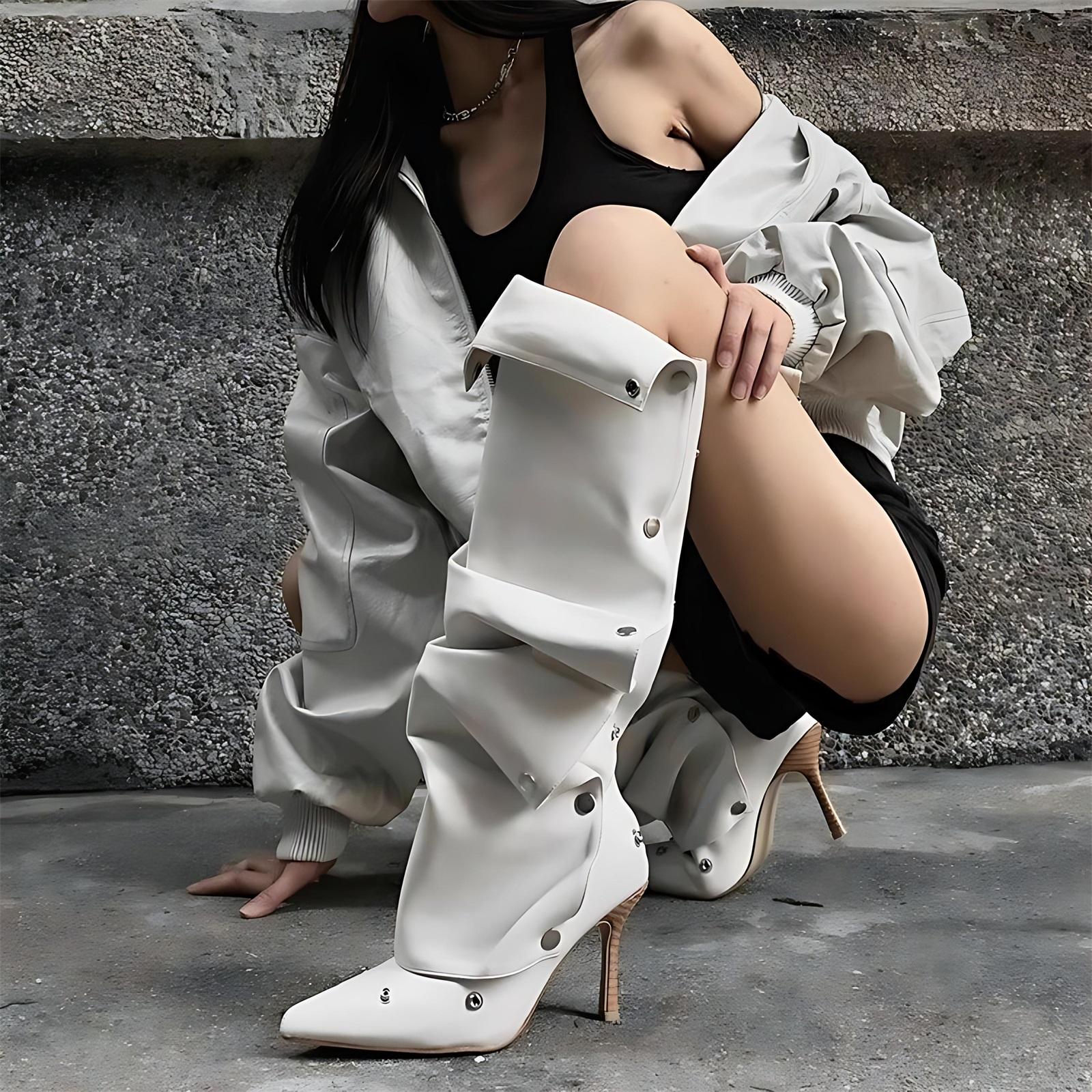 Women s Fashionable Two-Way High-Heel Cowboy Ruffled Stacked Boots 40