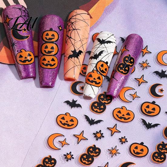 DIY Nail Stickers Halloween Self Adhesive Stickers Pumpkin Bat Moon Star Manicure Decals Holiday Supplies Art Decoration for Home Salon