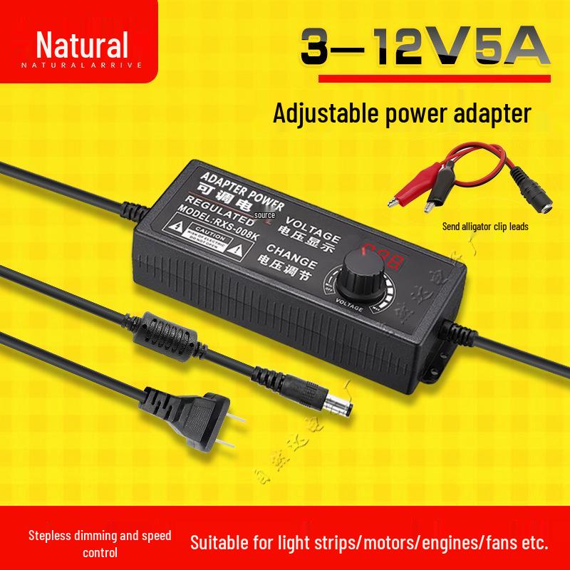 Adjustable 3-12V 2A/5A 60W Power Adapter with Stepless Dimming for Light Strips, Water Pumps, and Motor Control (24W)