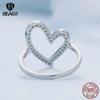 Bisaer 925 Sterling Silver Simple Heart-shaped Finger Ring for Women Anniversary Valentine's Day Gift Cubic Zirconia Jewelry