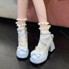 Fashion Comemore High Heels Lolita Women's Shoes Thick Bottom Sweet Cute Princess Style Bow Mary Jane Shoes Fashion College Style Pumps