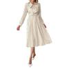 Women's Polka Dots Bow Front Dress Elastic Waist Ruched Flowy Hem Long Sleeve A-Line Midi Wedding Party Dresses