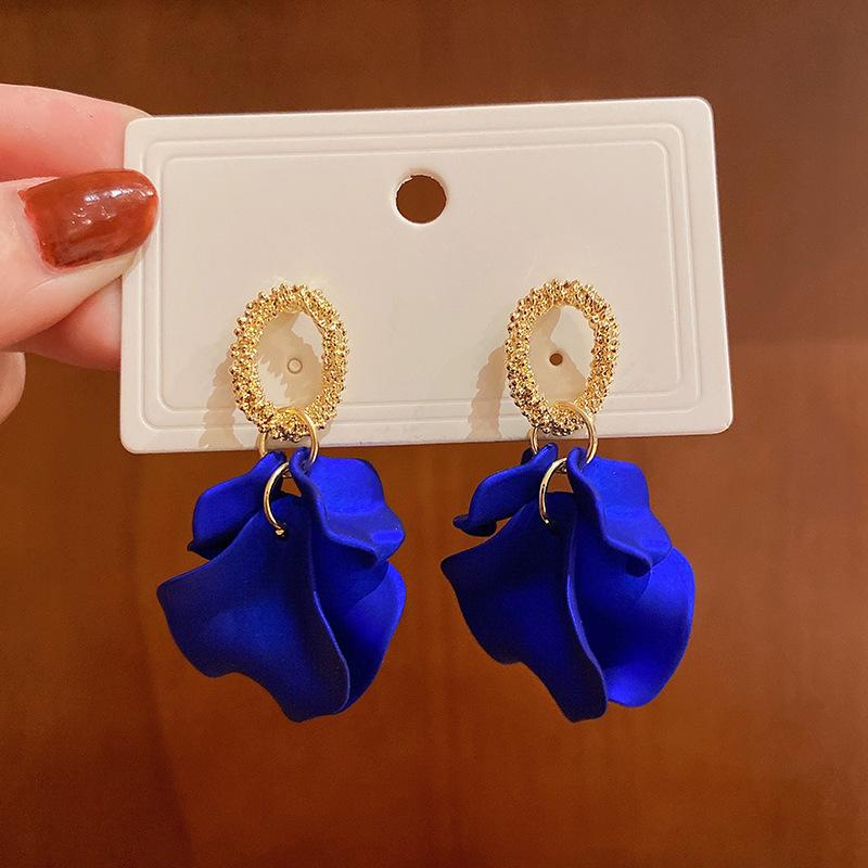 Dripping oil blue flower earrings high sense temperament versatile new stud earrings fashion Internet celebrity niche earrings women