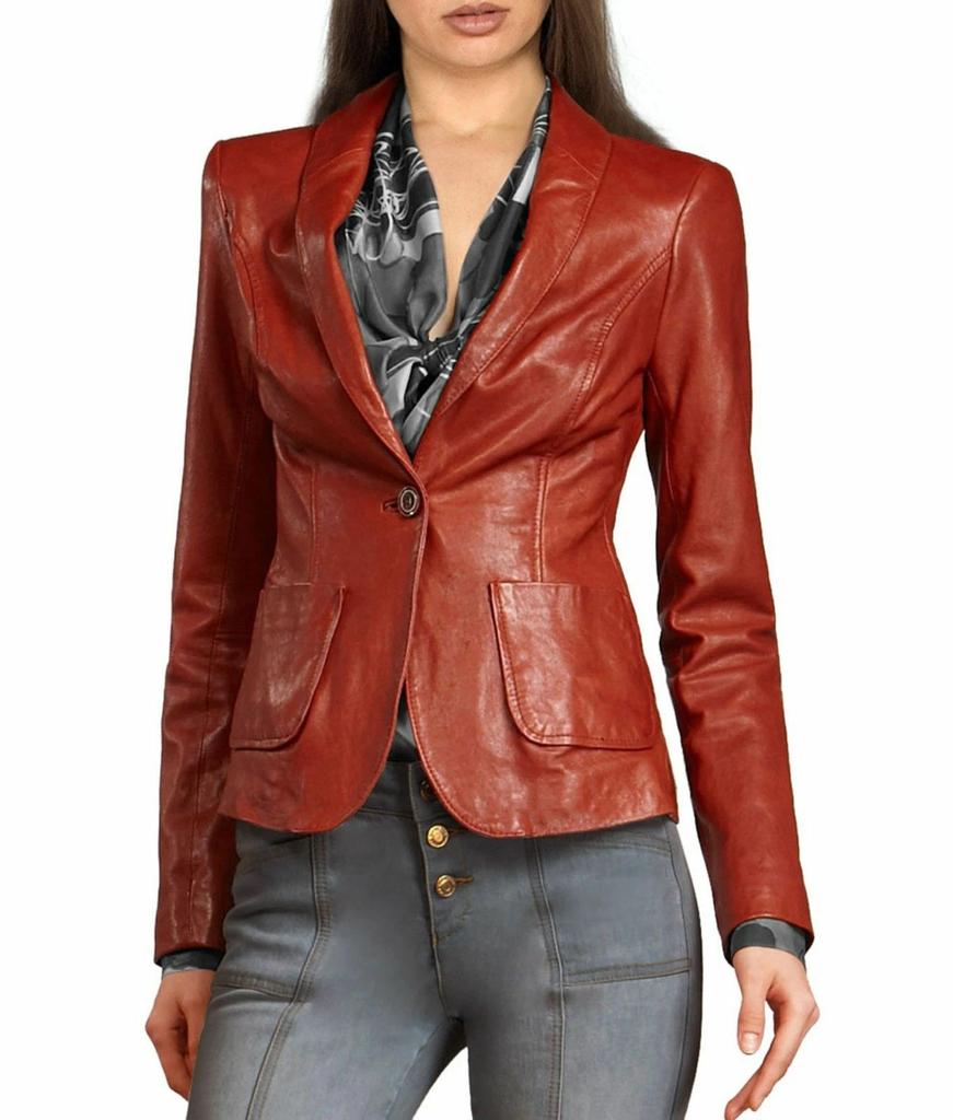 Leather Blazer Hot Slim fit Designer Brown New Women's Genuine Soft Lambskin