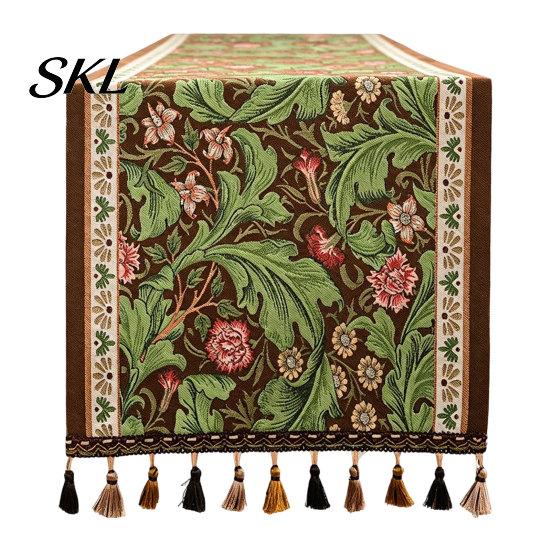 Elegant Dining Table Decor Jacquard Floral Runner, Vintage Peony Farmhouse Runner with Tassels for Home Wedding Party Tassel Edge