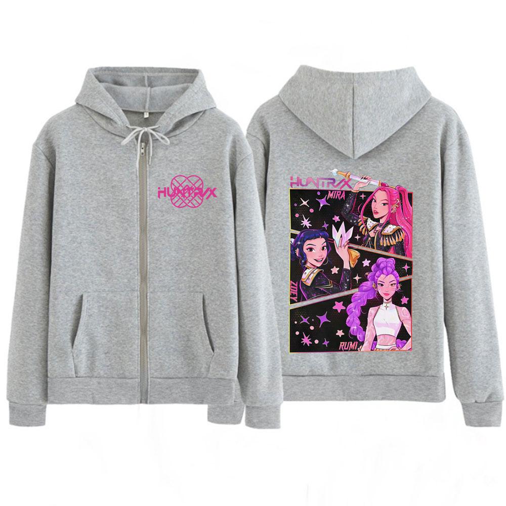 

KPOP Охотники на демонов Двусторонняя графическая толстовка с капюшоном на молнии Мужская Женская Харадзюку Свитшот с длинным рукавом Эстетичная Повседневная куртка на молнии XL серый