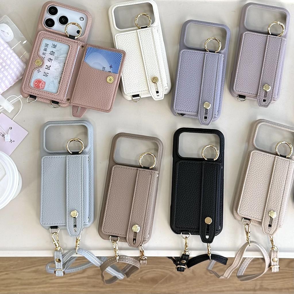 Wrist Strap Crossbody Ring Holder Magnetic Wallet Leather Case For iPhone 17 Pro Max 16 Plus 14 13 12 11 Long Lanyard Bag Cover