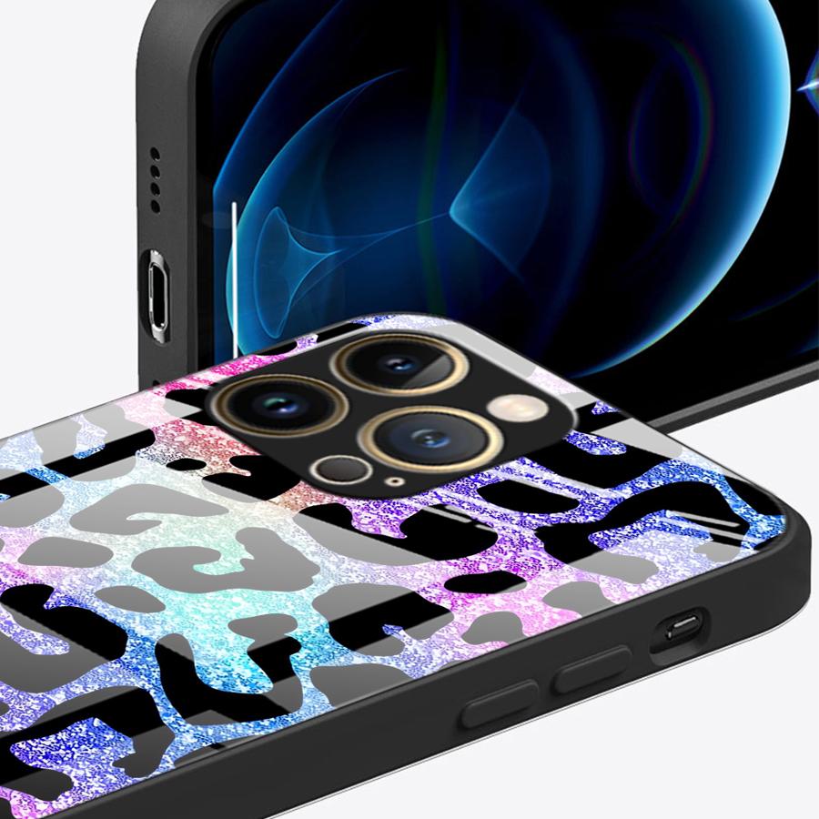 Case for iPhone 17 Pro Max 12 16 15 Plus Air 14 XR 11 8 13 Glass Phone Cover Color Leopard Print