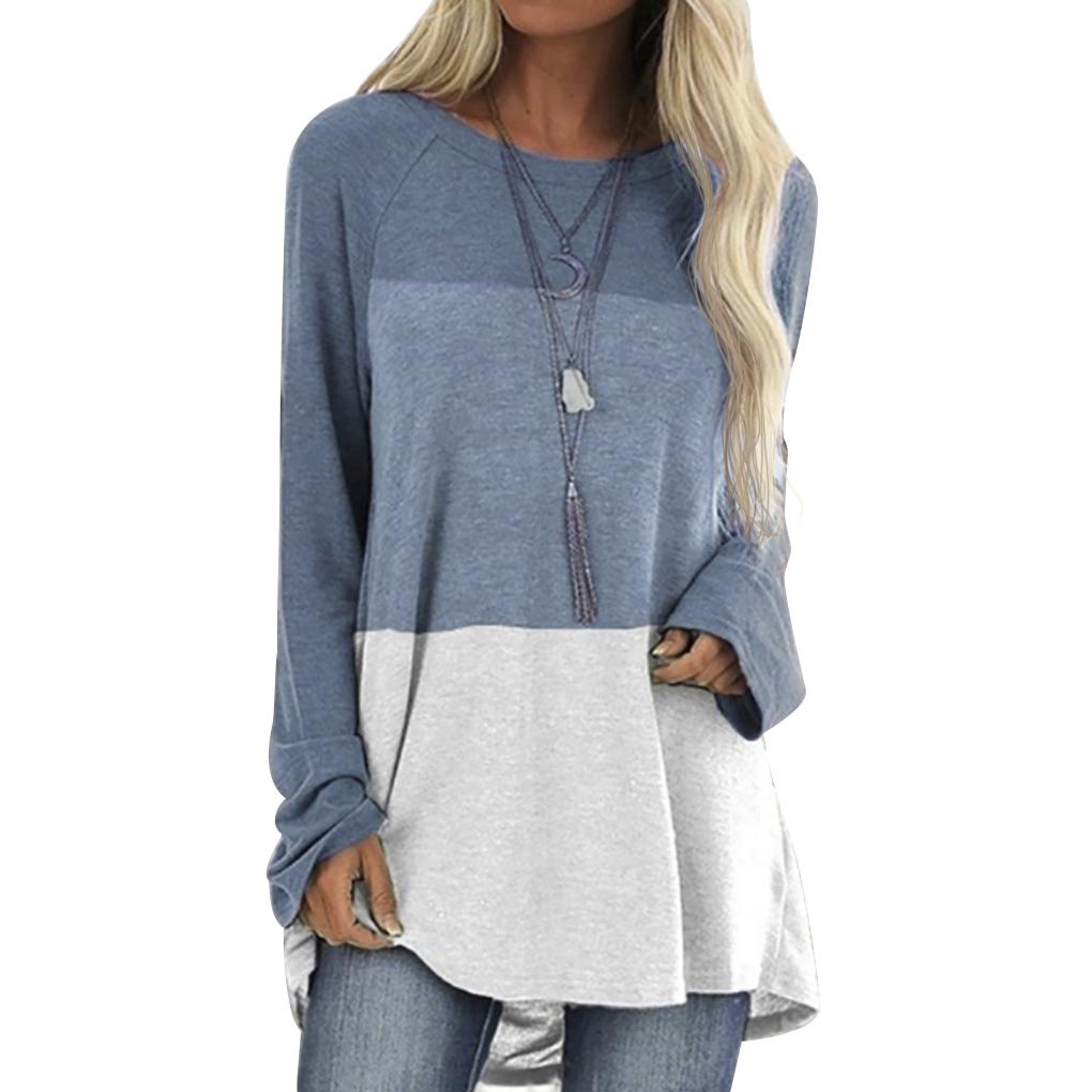 

Women T-shirt Long Sleeve Round Neck Contrast Color Cotton Top xl