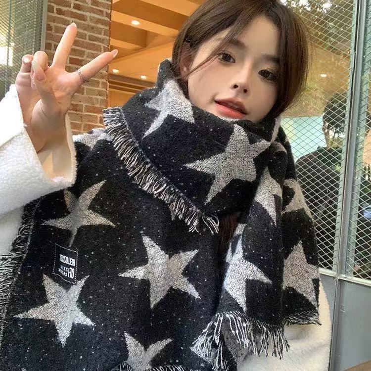 11 American star scarves, couple thickened and warm, new student men's and women's tassel plaid long scarf