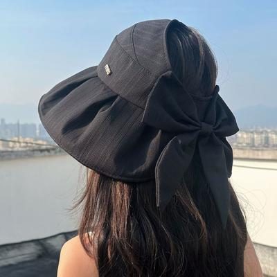 Summer Hat Female Texture Bow Bucket Hat Travel Folding Sunscreen Sun Hat Outdoor Sun Hat New