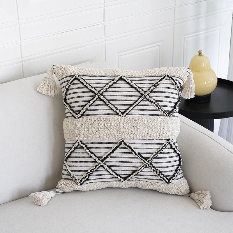 Nordic Moroccan Style Pillow Sofa Living Room Light Luxury High-end Cotton and Linen Cushion Lumbar Pillow Cushion Lumbar Pillow