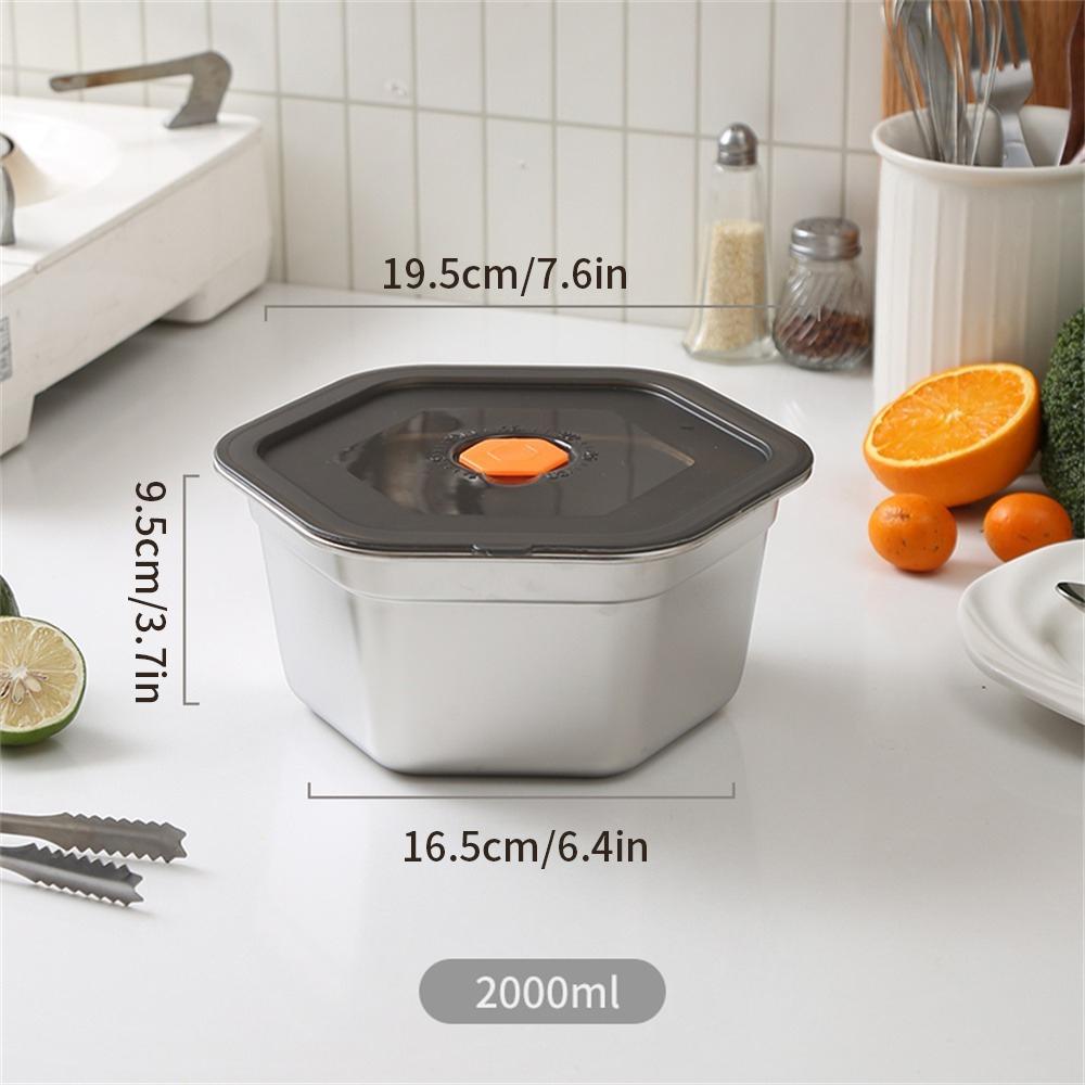 

1pc Hexagonal fresh-keeping box for household use, thickened stainless steel with silicone lid, sealed box for refrigerator, foo