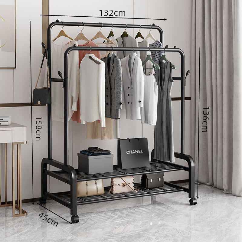 Sturdy Movable Floor-Standing Clothes Rack for Bedroom and Balcony Drying