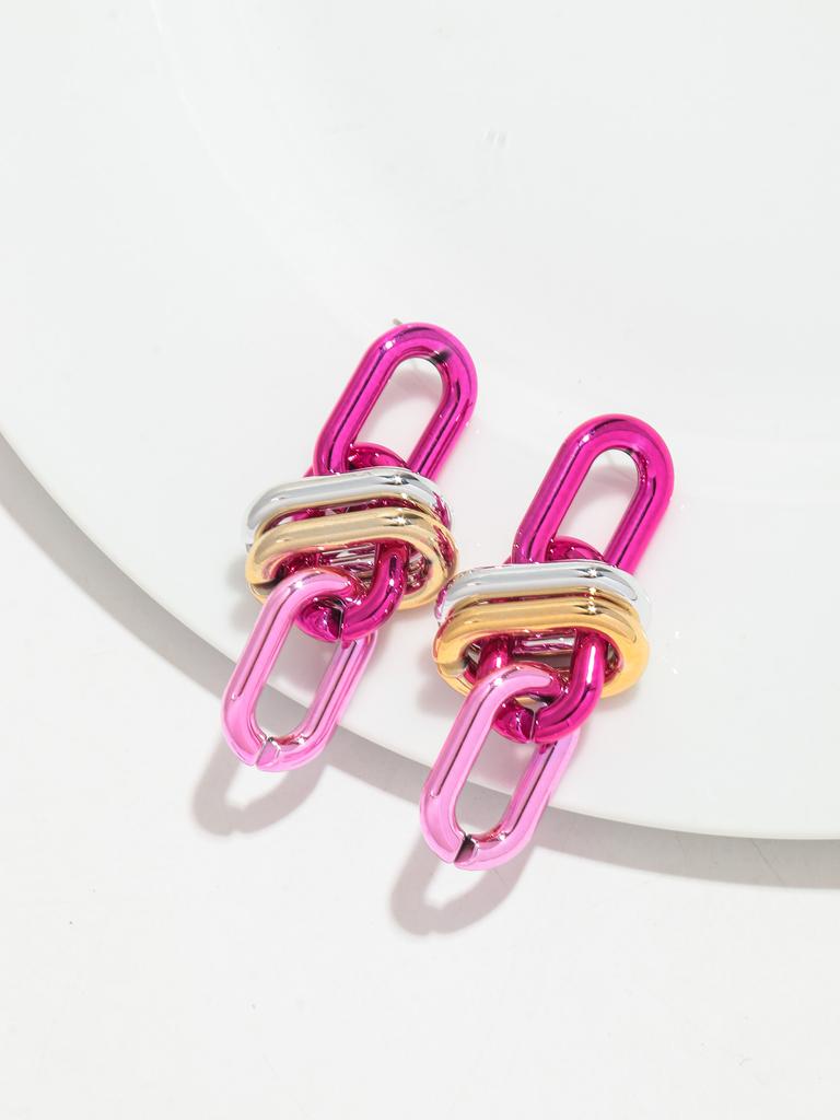 Retro Acrylic Oval Link Drop Earrings for Women New Trendy Metallic Colorful Geometric Chain Long Earring Punk Jewelry Gifts