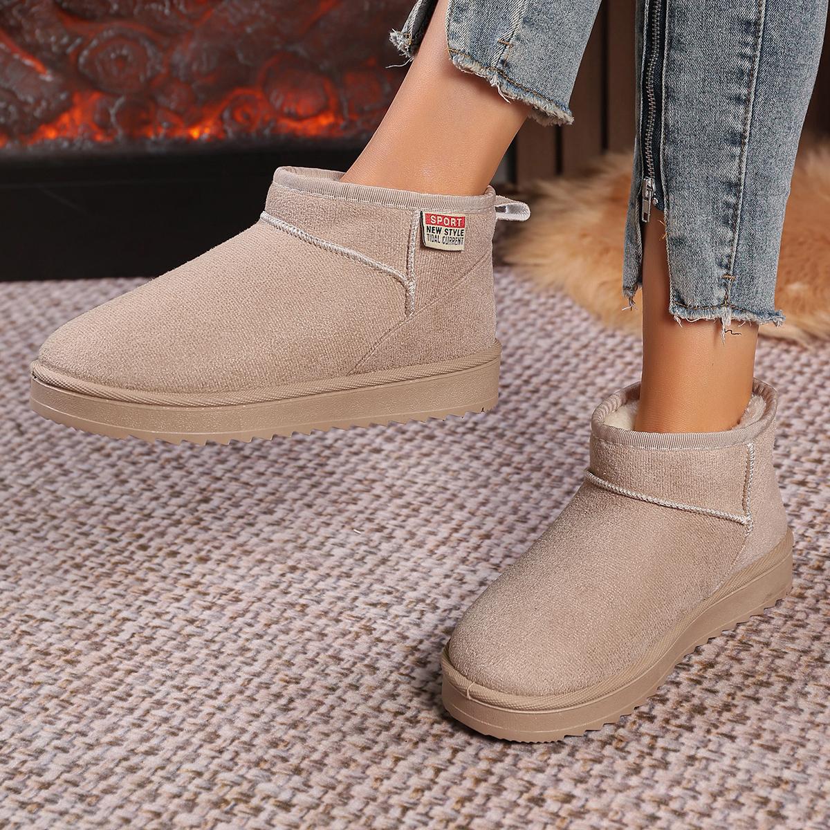 

Жіночі однотонні товсті плюшеві снігоходи, зручні теплі плоскі черевики до щиколотки, жіночі зимові повсякденні бавовняні туфлі, розмір 36-44 36 бежевий
